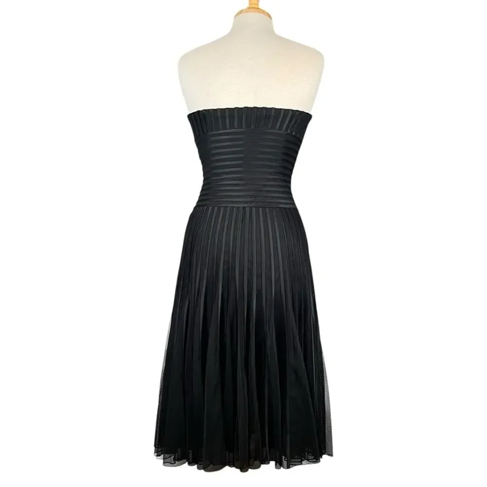 WHBM Black Tulle Strapless Pleated Cocktail Dress Womens 4 Fit Flare Formal LBD - Picture 2 of 14